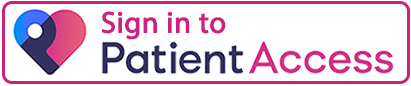 Patient access logo. multicoloured heart logo with patient access written in purple and pink